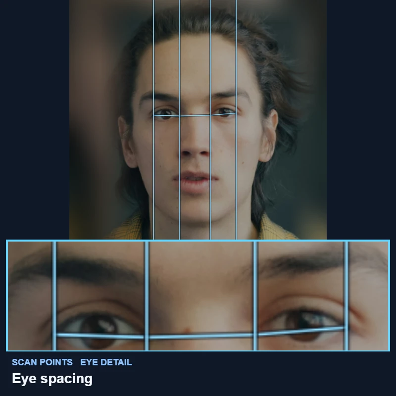The eye widths and gap the eye spacing test compares drawn on a demo portrait