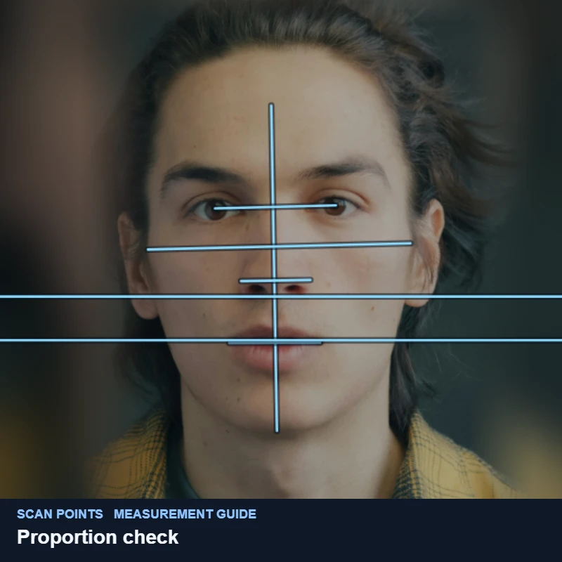 The proportions the golden ratio calculator checks drawn on a demo portrait